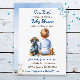 Invitation Baby Boy et son Baby shower de chiot Dachshund