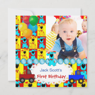 Invitation Baby Boy First Birthday 1er Colorful Chiens de chi