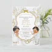 Invitation Baby Boy Girl Twins Baptême Christening Communion (Debout devant)