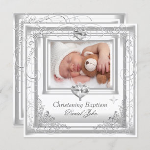 Invitation Baby Boy Girl White Christening Baptism Cross