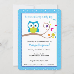 Invitation Baby Boy Hoot Owl Woodland Wildlife