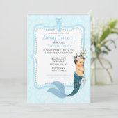 Invitation Baby Boy Merman Merboy Prince Crown Damask Invitat (Debout devant)