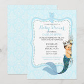 Invitation Baby Boy Merman Merboy Prince Crown Damask Invitat (Devant / Derrière)