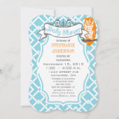 Invitation Baby Boy moderne Motif géométrique Chouette (Devant)