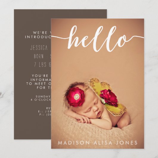Invitation Baby Boy ou Girl Hello Photo Annonces de naissance (Devant / Derrière)