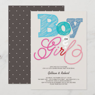 Invitation Baby Boy ou Girl Rose Bleu Sexe Reveal Party