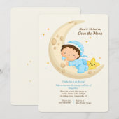 Invitation Baby Boy Over the Moon Baby shower (Devant / Derrière)