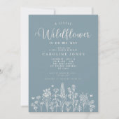 Invitation Baby Boy Petit Fleur sauvage Baby shower bleu (Devant)