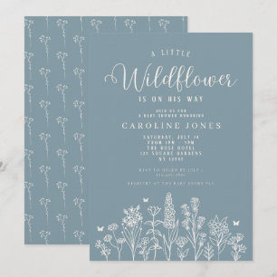 Invitation Baby Boy Petit Fleur sauvage Baby shower bleu