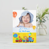 Invitation Baby Boy Premier anniversaire 1er train Bleu Jaune (Debout devant)