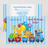 Invitation Baby Boy Premier anniversaire 1er train Photo Anim (Devant / Derrière)