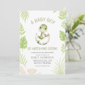 Invitation Baby Boy Shower Dinosaur All in One (Debout devant)
