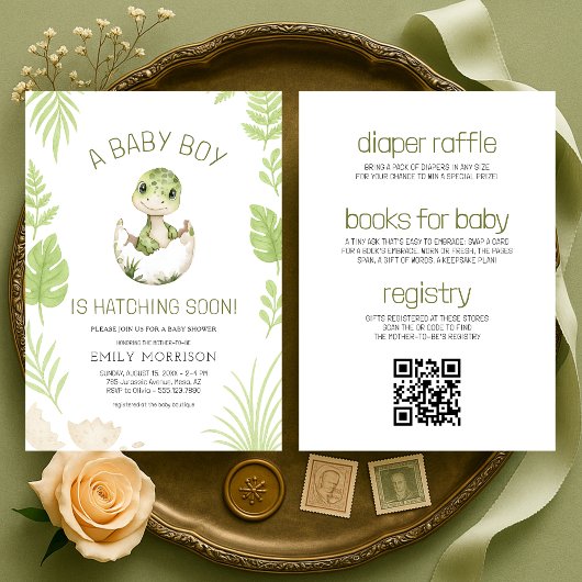 Invitation Baby Boy Shower Dinosaur All in One