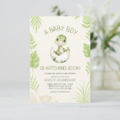 Invitation Baby Boy Shower Dinosaur Hatching Soon  (Debout devant)