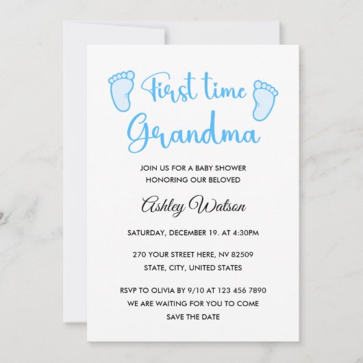 Invitation Baby Boy Shower First Time Grandma (Devant)