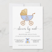 Invitation Baby Boy Shower par Mail Retro Carriage Blue Gold (Devant)