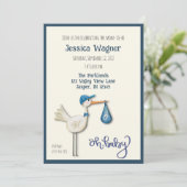 Invitation Baby Boy Stork mignon Baby shower d'intégrité (Debout devant)