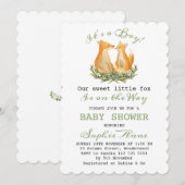 Invitation Baby Boy Sweet Fox Woodland Baby shower (Devant / Derrière)