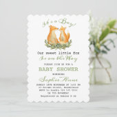 Invitation Baby Boy Sweet Fox Woodland Baby shower (Debout devant)