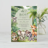 Invitation Baby Boy Tropical Jungle Safari Animaux Douche (Debout devant)