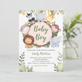 Invitation Baby Boy Tropical Jungle Safari Animaux Douche (Debout devant)