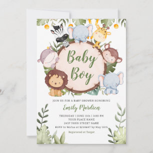 Invitation Baby Boy Tropical Jungle Safari Animaux Douche