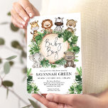 Invitation Baby Boy Tropical Jungle Safari Animaux Douche<br><div class="desc">Accueillir un bébé est l'une des étapes les plus importantes de votre vie, et vous voulez vous assurer de célébrer avec style! Avec de mignons animaux de la jungle et des feuilles tropicaux rustiques, cette invitation est parfaite pour les parents qui aiment le plein air et est à la recherche...</div>