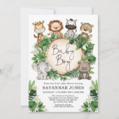 Invitation Baby Boy Tropical Jungle Safari Animaux Douche (Devant)