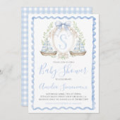 Invitation Baby Boy Voilier Douche Preppy Nautical Blue (Devant / Derrière)