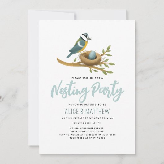 Invitation Baby Boy Watercolor Egg Nesting Party (Devant)