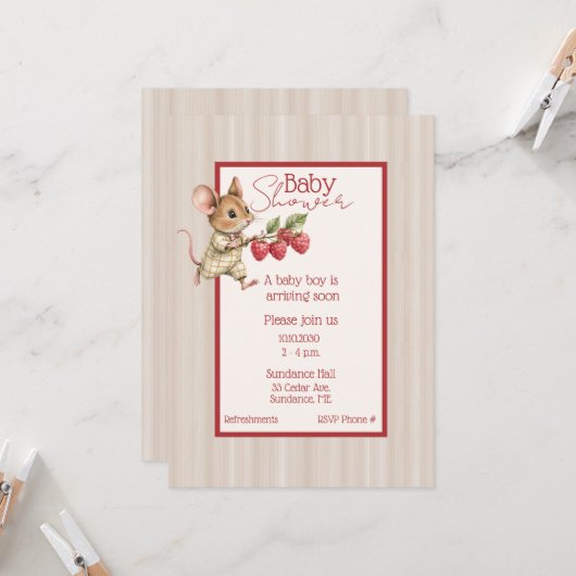 Invitation Baby Boy Woodland Animal Douche (Devant/Arrière en situation)