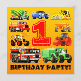 Invitation Baby Boy's 1er Birthday Construction Truck Party
