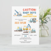Invitation Baby Boys en construction, Baby shower Twins (Debout devant)