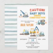 Invitation Baby Boys en construction, Baby shower Twins (Devant / Derrière)