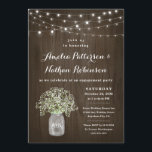 Invitation Baby Breath Mason Jar Rustic Engagement Party<br><div class="desc">Design dispose d'un arrière - plan rustique aquarelle rustique bois de grain avec élégante fée de fil scintillant. Le modèle dispose également d'un bocal en maçon rempli de respiration pour bébé. Vous pouvez changer les initiales de la démo sur le pot à votre propre.</div>