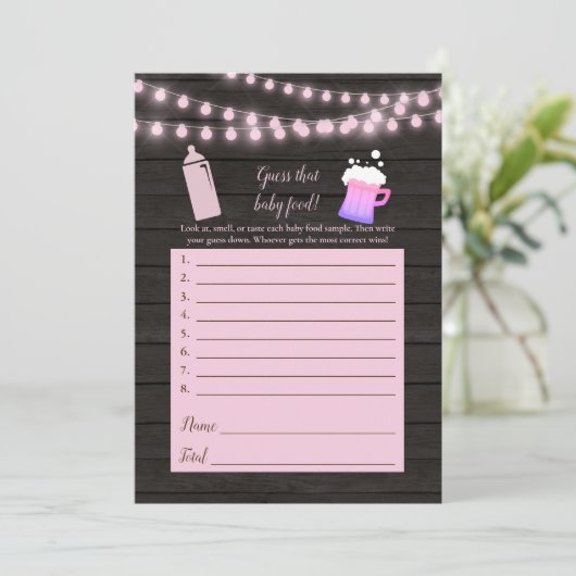 Invitation Baby Brewing Pink Devinez Le Jeu de Douche Aliment (Debout devant)