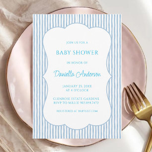 Invitation Baby Brunch Baby Shower à carreaux rayés bleus