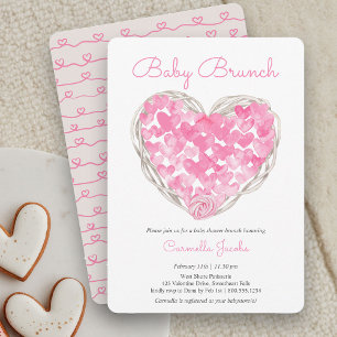 Invitation Baby Brunch Cœurs Roses Fille Rustique Baby Shower