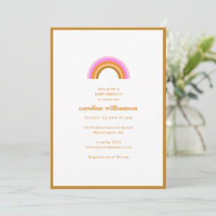 Invitation Baby Brunch Shower Rose Orange Rétro Bohème Arc-en