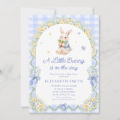 Invitation Baby Bunny Cute Rabbit Gingham Boy Baby Shower (Devant)