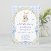 Invitation Baby Bunny Cute Rabbit Gingham Boy Baby Shower (Debout devant)