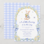 Invitation Baby Bunny Cute Rabbit Gingham Boy Baby Shower (Devant / Derrière)