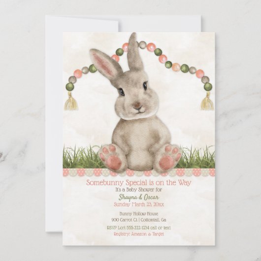 Invitation Baby Bunny Peach Ivory (Devant)