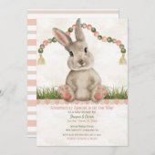 Invitation Baby Bunny Peach Ivory (Devant / Derrière)