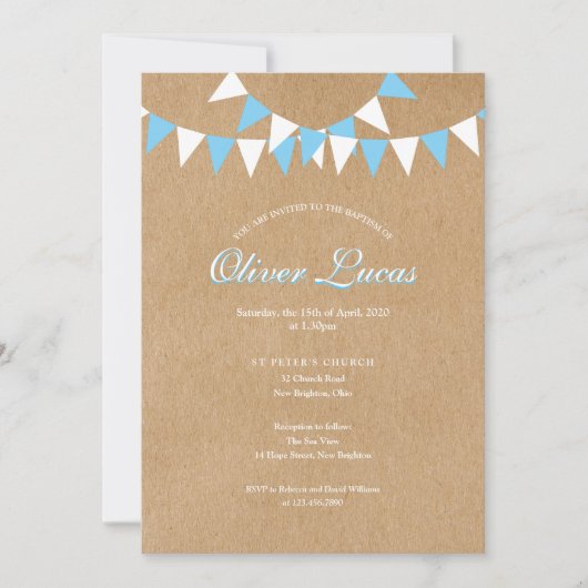Invitation Baby Bunting Baptême Bleu Baptême Christening Rust (Devant)