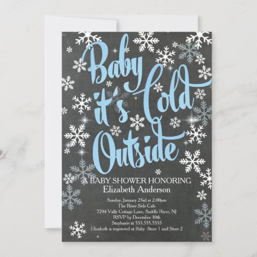 Invitation Baby C'est Cold Chalkboard Blue Boys Baby shower (Devant)