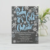 Invitation Baby C'est Cold Chalkboard Blue Boys Baby shower (Debout devant)
