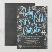Invitation Baby C'est Cold Chalkboard Blue Boys Baby shower (Devant / Derrière)