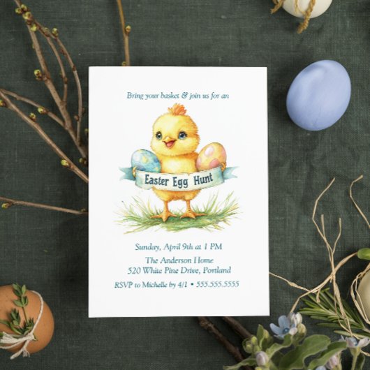 Invitation Baby Chick Holding oeufs Easter Egg Hunt
