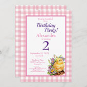 Invitation Baby Chick Pink fête d'anniversaire (Devant / Derrière)
